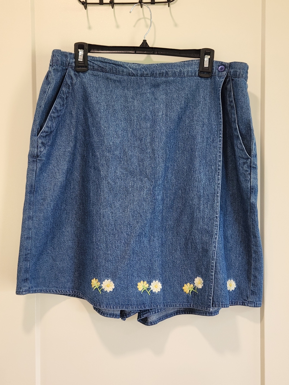 Vintage 90s Skort BFA Classics Daisy Embroidered Denim Wrap Skort 100% Cotton 1X